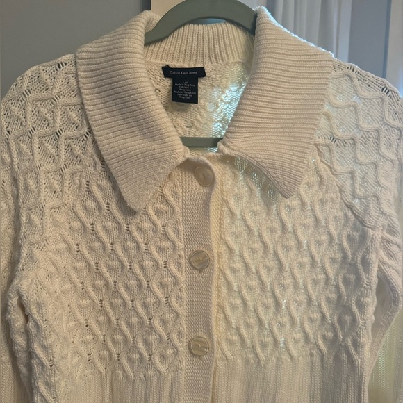 NWOT: Calvin Klein Boho Flowing White Babydoll Cardigan: Large - Picture 3 of 5